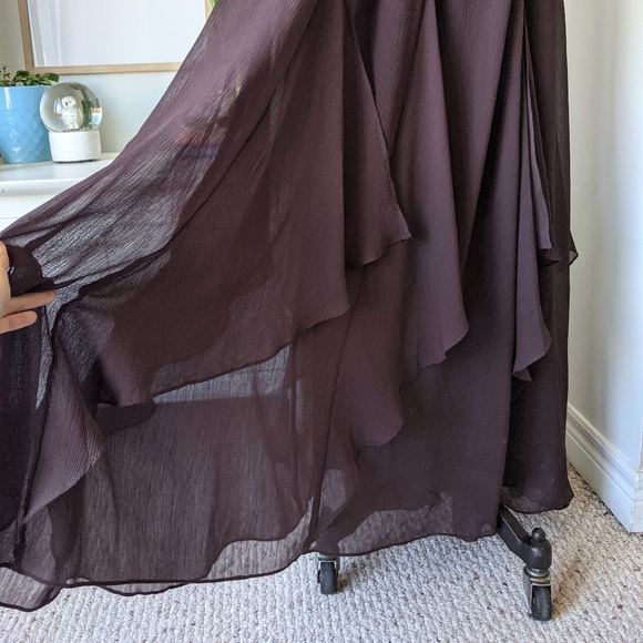 brown strapless crinkle chiffon floor length prom dress - Picture 5 of 11